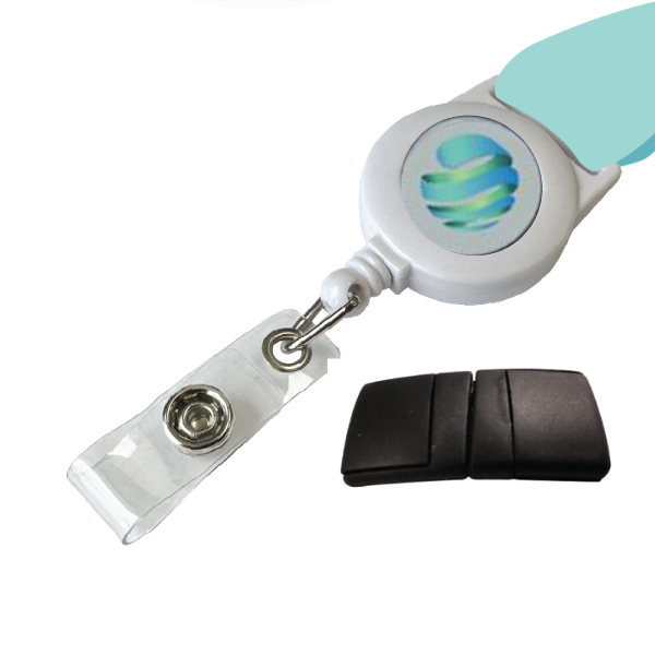 Retractable Reel Epoxy Logo (White) and Breakaway